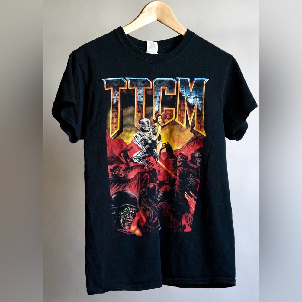 Texas Toast Chainsaw Massacre- Robocop Black Graphic T-Shirt